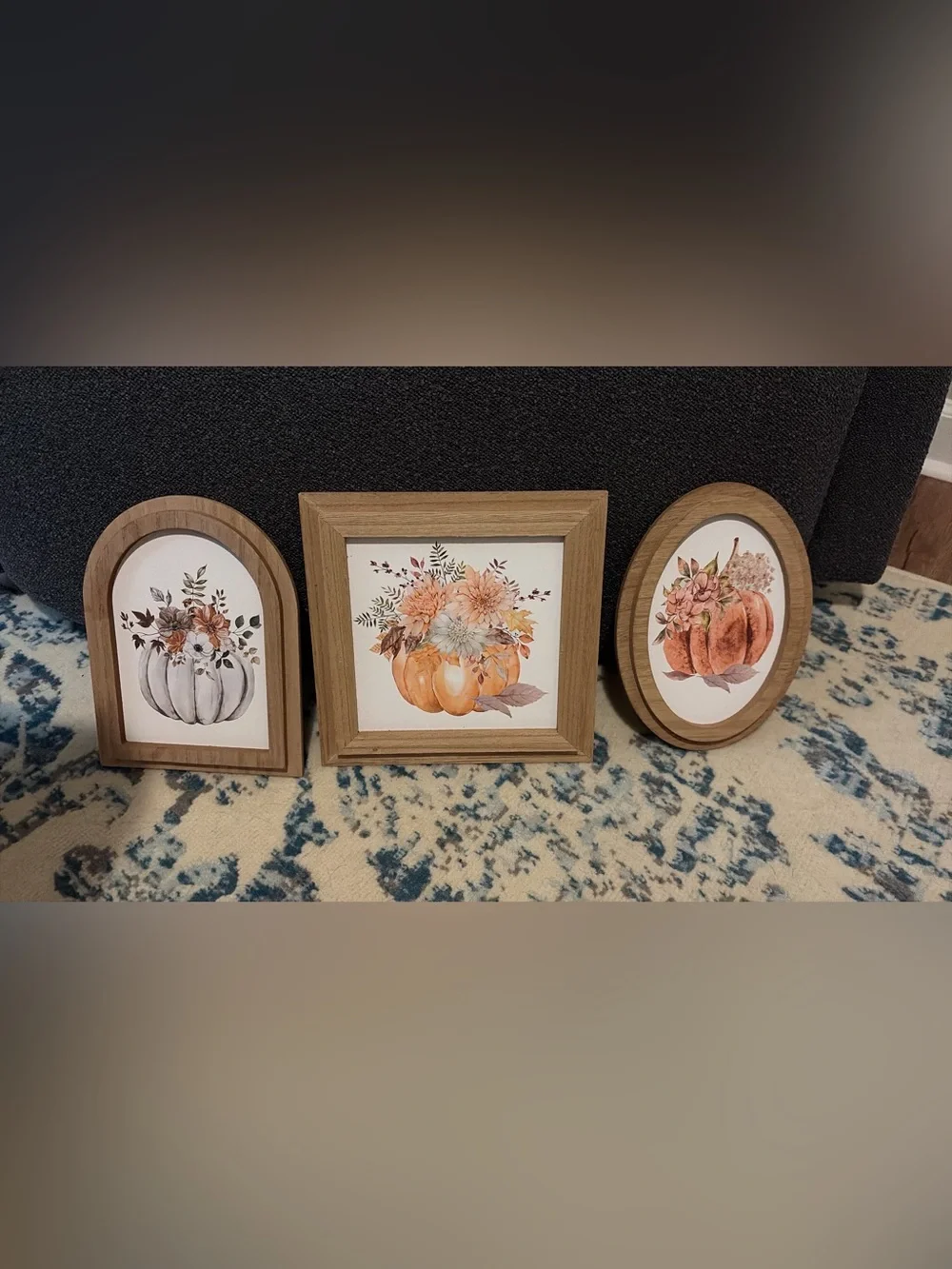 Autumn Pumpkin Floral Wood Frame Wall Art - Orange